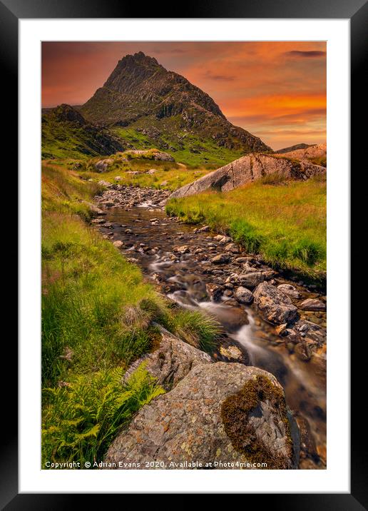 Tryfan Mountain East Sunset Snowdonia Framed Mounted Print by Adrian Evans