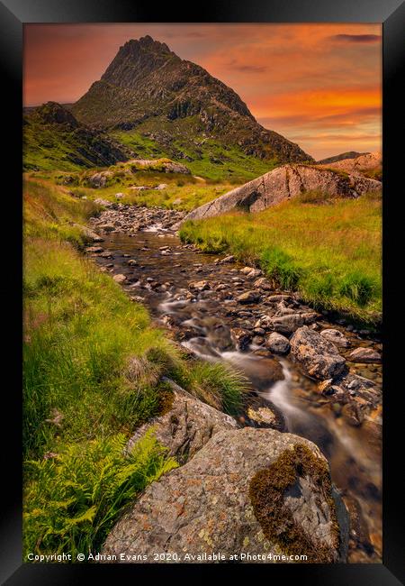 Tryfan Mountain East Sunset Snowdonia Framed Print by Adrian Evans