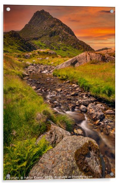 Tryfan Mountain East Sunset Snowdonia Acrylic by Adrian Evans