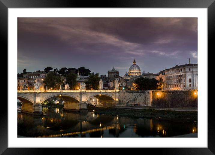 St Peters Basilica and Ponte Sant Angelo in Rome Framed Mounted Print by Chris Jones