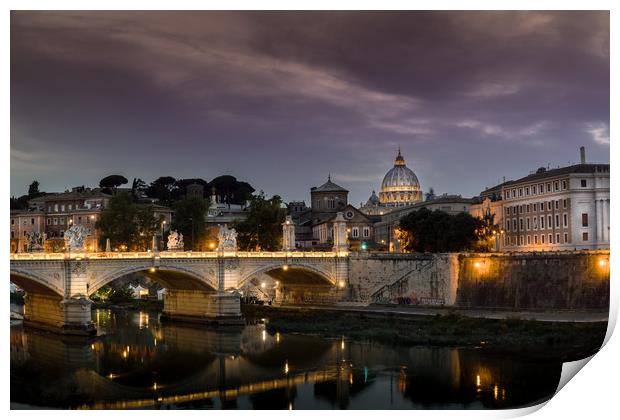 St Peters Basilica and Ponte Sant Angelo in Rome Print by Chris Jones