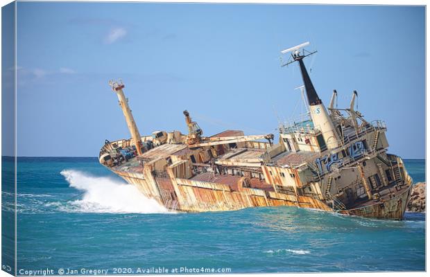 Cyprus Shipwreck Canvas Print by Jan Gregory