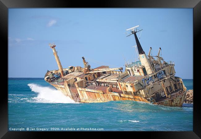 Cyprus Shipwreck Framed Print by Jan Gregory