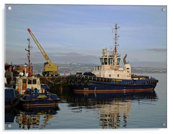 Tug boats on the Clyde Acrylic by Martin Smith