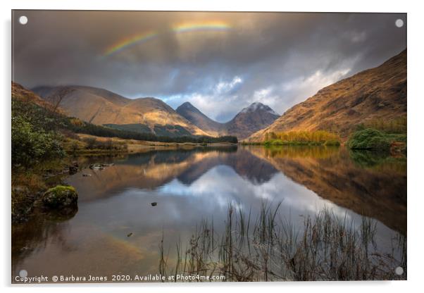 Glen Etive Lochan Nam Urr Rainbow. Acrylic by Barbara Jones