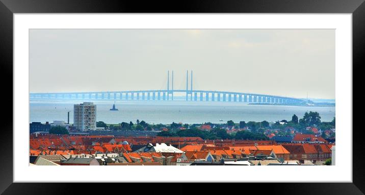 The bridge over Oresund between Copenhagen Denmark Framed Mounted Print by M. J. Photography