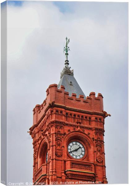 Clock Tower, Cardiff Bay Canvas Print by Jan Gregory