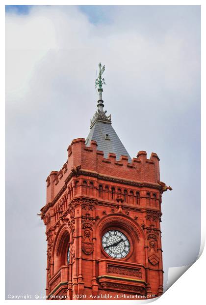Clock Tower, Cardiff Bay Print by Jan Gregory