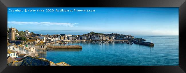 St Ives Cornwall sea view,on a bright sunny summer Framed Print by kathy white