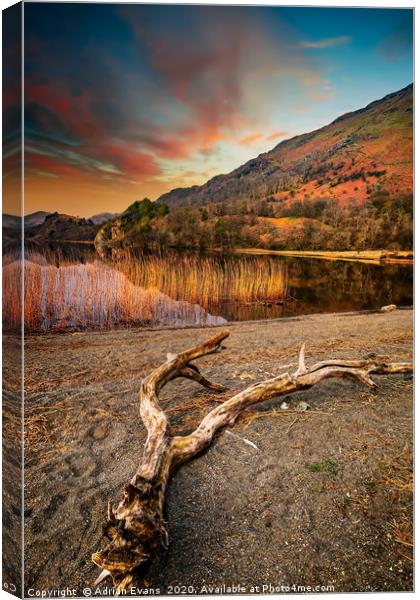 Lake Gwynant Sunset Snowdonia Wales Canvas Print by Adrian Evans