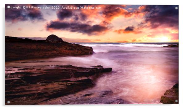 Majestic Sunset on Cornwall's Trebarwith Strand Acrylic by K7 Photography