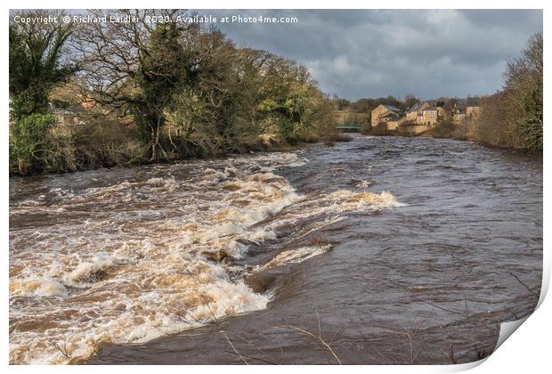 A Swollen River Tees at Barnard Castle, Teesdale Print by Richard Laidler