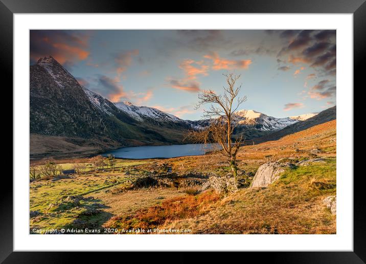 Ogwen Lake Sunset Snowdonia Framed Mounted Print by Adrian Evans