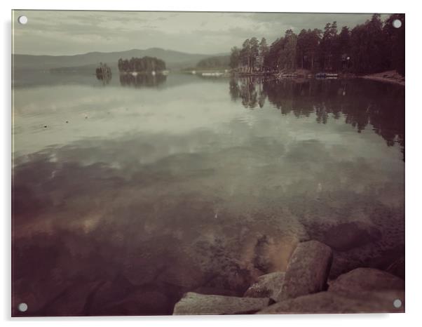 Early morning on the Lake Turgoyak Acrylic by Larisa Siverina