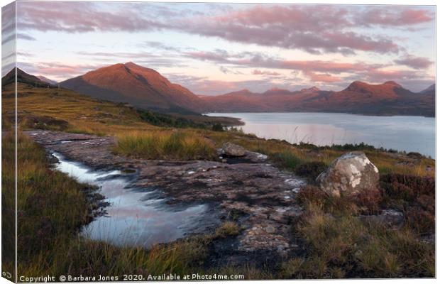 Liathach and South Torridon Hills Sunset  Canvas Print by Barbara Jones