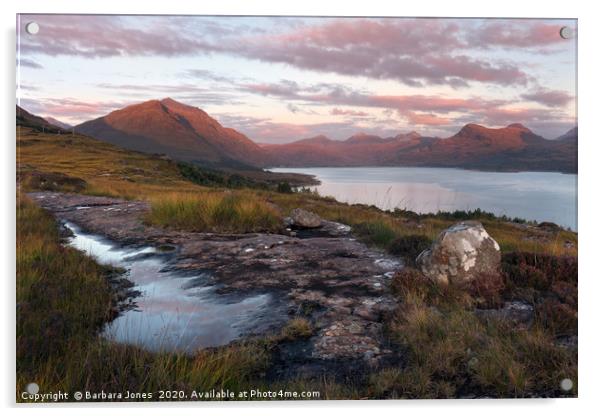 Liathach and South Torridon Hills Sunset  Acrylic by Barbara Jones