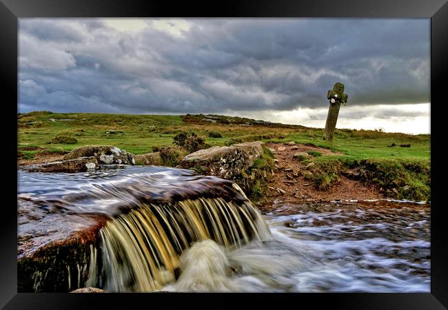 Windy Post Dartmoor storm clouds Framed Print by austin APPLEBY