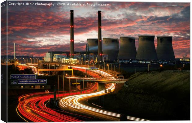 Captivating Light Trails at Ferrybridge Canvas Print by K7 Photography