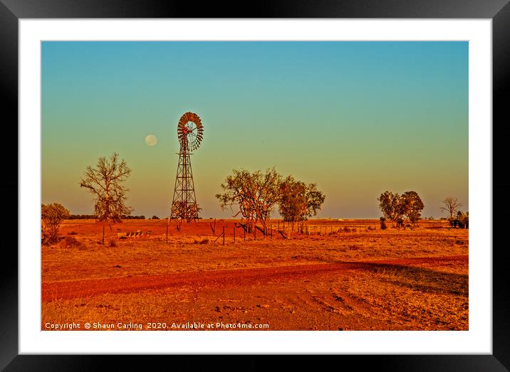 Moon Setting Over The Surat Gasfields Framed Mounted Print by Shaun Carling