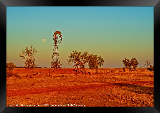 Moon Setting Over The Surat Gasfields Framed Print by Shaun Carling