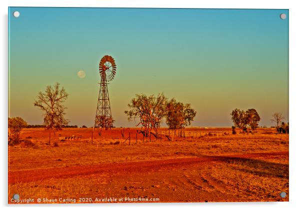 Moon Setting Over The Surat Gasfields Acrylic by Shaun Carling