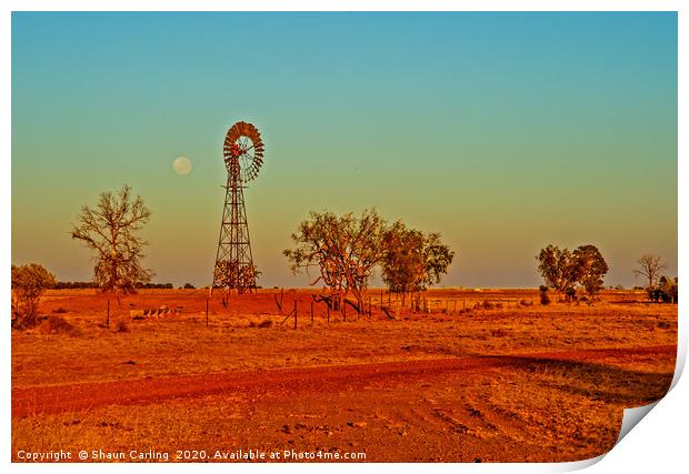 Moon Setting Over The Surat Gasfields Print by Shaun Carling