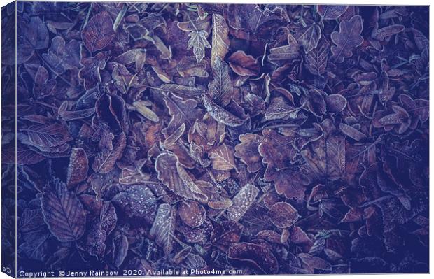 Purple Carpet Of Frozen Leaves Canvas Print by Jenny Rainbow
