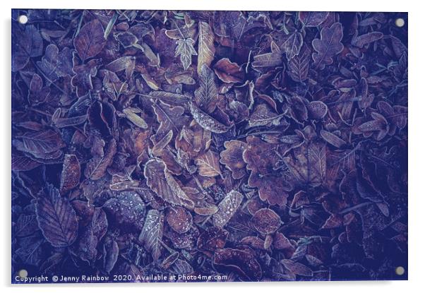Purple Carpet Of Frozen Leaves Acrylic by Jenny Rainbow