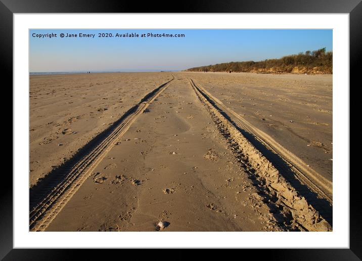 Tracks in the sand at Cefn Sidan, Pembrey, Carmart Framed Mounted Print by Jane Emery