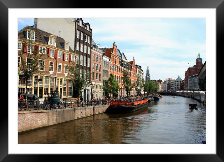 view of Amsterdam, the Netherlands with Amstel riv Framed Mounted Print by M. J. Photography