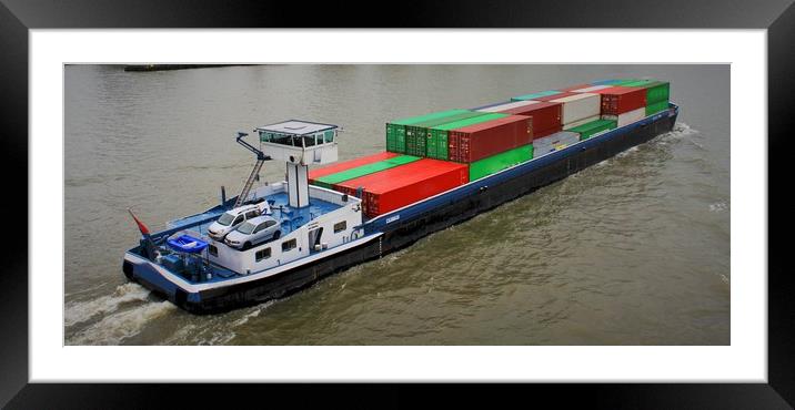 Cargo ship in Rotterdam harbor Framed Mounted Print by M. J. Photography