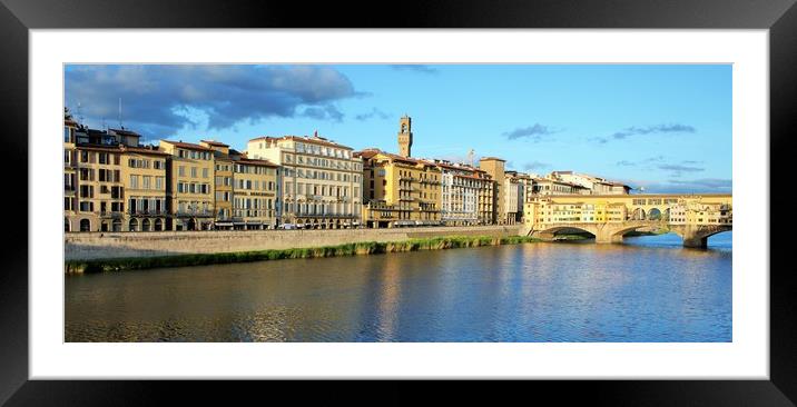 The Ponte Vecchio bridge over the Arno River, in F Framed Mounted Print by M. J. Photography