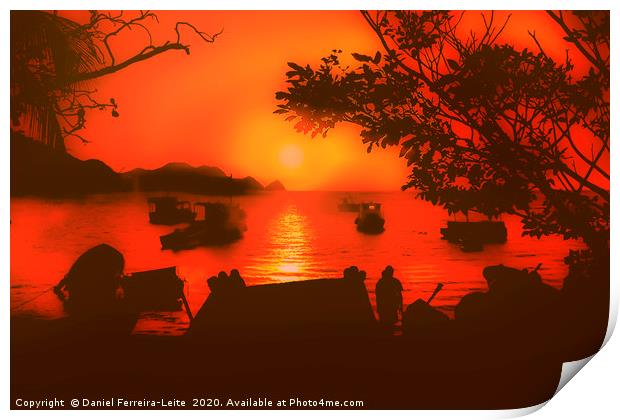 Sunset at the Caribbean Bay of Taganga in Colombia Print by Daniel Ferreira-Leite