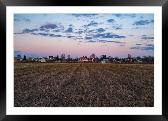 Rural landscape in sunset. Moscow region. Framed Mounted Print by Alexey Rezvykh