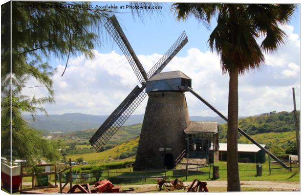 Windmill in Barbados Canvas Print by Jane Emery