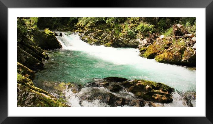  small waterfall at The Vintgar Gorge Framed Mounted Print by M. J. Photography