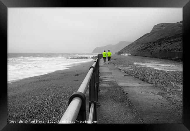 West Bay Dorset Two Runners Framed Print by Paul Brewer