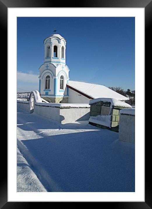 Village church in the snow Framed Mounted Print by Martin Smith