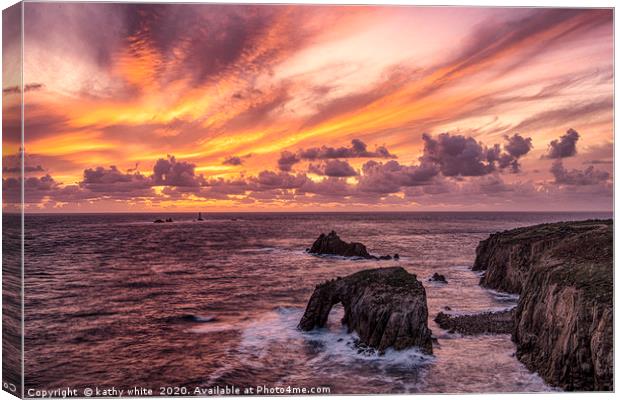  Lands End Cornwall at sunset Canvas Print by kathy white