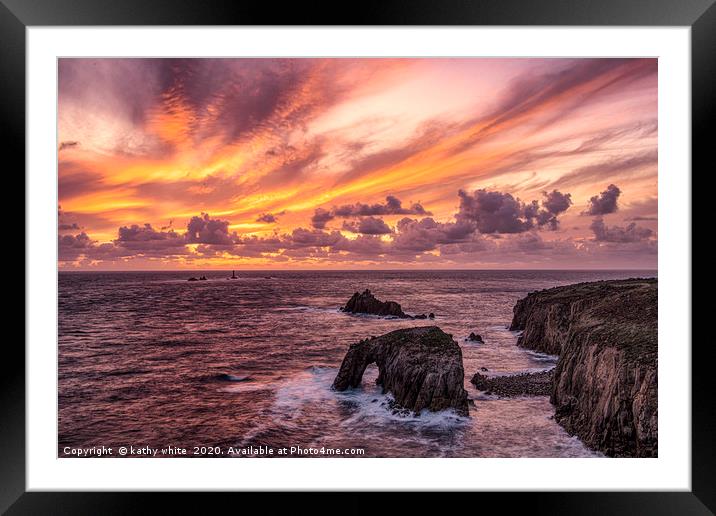  Lands End Cornwall at sunset Framed Mounted Print by kathy white
