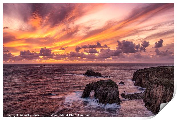  Lands End Cornwall at sunset Print by kathy white