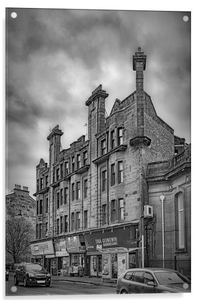 Glasgow Sandstone Tenement in Black and White Acrylic by Antony McAulay