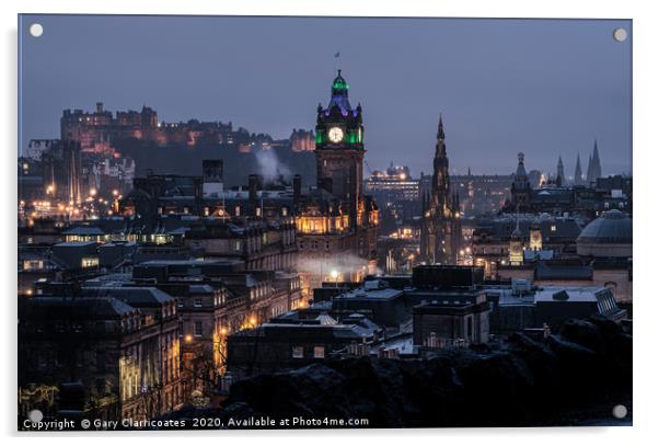 Edinburgh at Night Acrylic by Gary Clarricoates