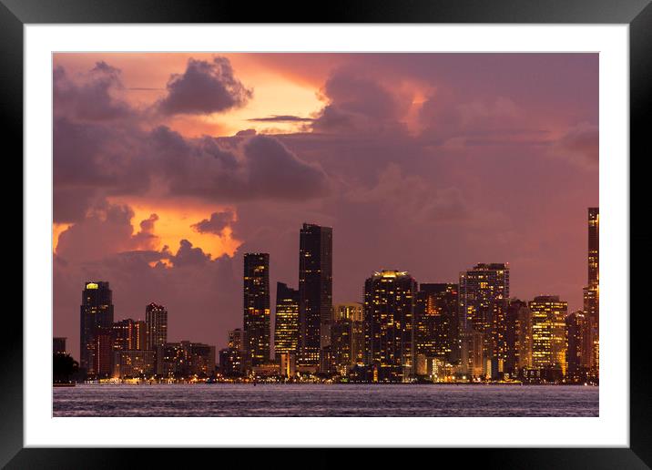 Miami City Downtown district buildings at sunset Framed Mounted Print by Alan Hill