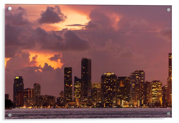 Miami City Downtown district buildings at sunset Acrylic by Alan Hill