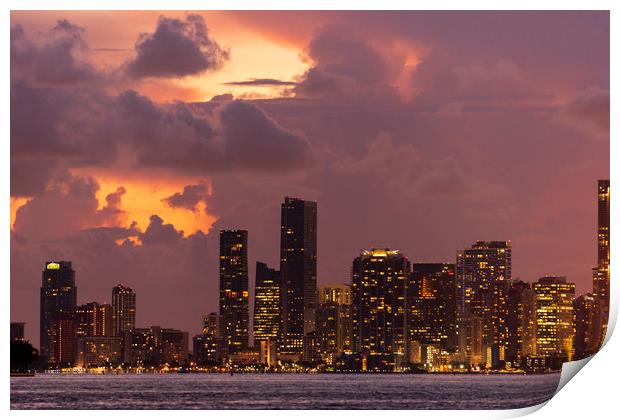 Miami City Downtown district buildings at sunset Print by Alan Hill