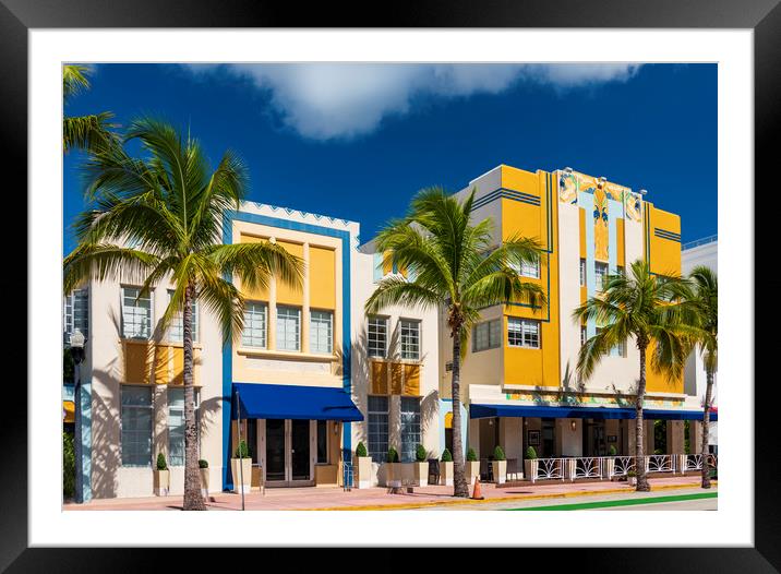 Art Deco district hotels on Ocean Drive, Miami Beach Framed Mounted Print by Alan Hill