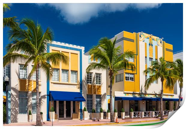 Art Deco district hotels on Ocean Drive, Miami Beach Print by Alan Hill