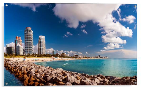 Miami Beach panorama - sun, sand and sea Acrylic by Alan Hill