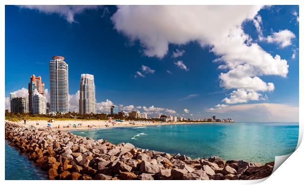 Miami Beach panorama - sun, sand and sea Print by Alan Hill